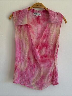 Vintage Y2K Vuestro Nombre Tank Top V Neck Embroidered Pink Sequin White Fairy